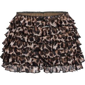 Verdusa Women's Y2K Cheetah Bloomer Tiered Layered Micro Shorts Elastic Waist Ruffle Shorts