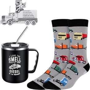 Tioncy 3-Piece Truck Driver Gift Set - Socks, Visor Clip, Christian Coffee Mugs for Men - Trucker, Dad, Birthday, Father's Day, Christmas