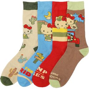 BioWorld Hello Kitty Kawaii Outdoors البالغين من 4 أجزاء من الطاقم غير الرسمي Socks-Osfa