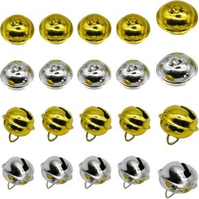 20 Pcs 1 Inch Small Jingle Bell 22mm Mini Gold Silver Craft Bells for Pet Dog Cat Pendants Christmas Tree Holiday Crafts Decoration