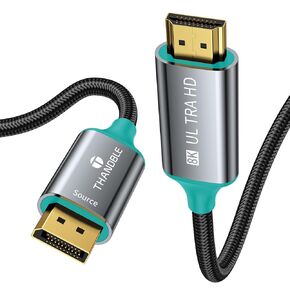 كابل DisplayPort إلى HDMI 8K [4K@120 هرتز، 2K@144 هرتز] أحادي الاتجاه 6FT مضفر DP 1.4 مصدر إلى HDMI 2.1 محول العرض 32.4 جيجابت في الثانية HDR HDCP2.3 سلك منفذ العرض لـ Dell وHP وبطاقة الرسومات