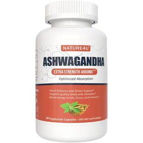 Ashwagandha 4000mg Extra Strength, Optimized Absorption with Black Pepper and Ginger Root, Natural Adaptogen Mood & Stress Support, Sleep & Energy Support, 90 Vegan Capsules