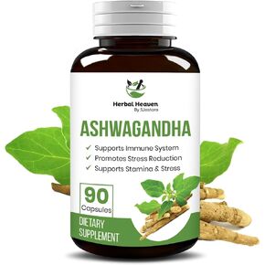 Herbal Heaven Ashwagandha Capsules 90 Count | كبسولات مسحوق Ashwagandha من أجل الرفاهية الشاملة في نهاية المطاف