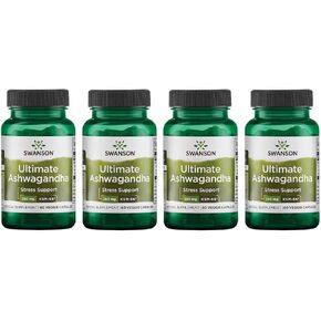 Swanson Ultimate Ashwagandha KSM-66 - Herbal Supplement Supporting Healthy Stress Levels & Relaxation - Natural Formula to Promote a Calm & Relaxed Mindset - (60 Veggie Capsules, 250mg Each) (4 Pack)