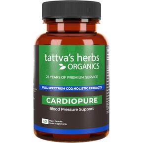 Tattva's Herbs Cardiopure Herbal Ayurvedic ، Ashwagandha ، Rauwolfia ، و Arjuna Full Spectrum CO2 ، كبسولات الخضار ، 120 COUNT