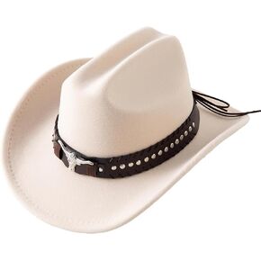 Jastore Kids Western Cowboy Cowgirl Hat for Girls Boys with Rivet Buckle Belt Unisex Wide Brim Hat Dress Up Costume