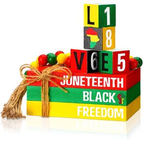 8 Pcs Juneteenth Tiered Tray Decor Rustic Fake Wooden Book Decor 1865 Freedom Black American Tiered Tray Decorations Set Farmhouse Juneteenth Decor for Table Mantle Decoration