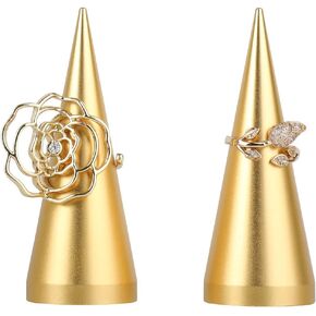 GemeShou 2pcs Big Gold engagement cone ring holder for jewelry, Gold ring display stand for selling, jewelry storage retail photography props【Big Gold Ring Holder 2pcs Height 3.1"】