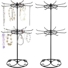 2 Pcs Rotating Bracelet Display Stand Jewelry Rack Metal Adjustable Display Holder with Hooks Organizer for Necklace