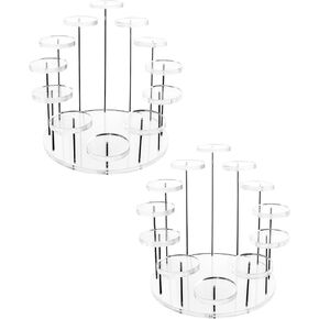 QWORK Round Acrylic Products Display Riser Stands - 2 Pack - 12 Tier Jewelry Display Stands for Rings, Earrings, Mini Figurines - Transparent Design