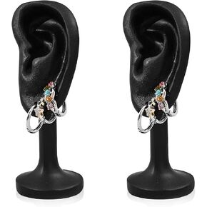 Chris.W 2 Pcs Earrings Display Stand Holder, Ear Shaped Jewelry Display Rack, Ear Model Earring Display Organizer Human Earring Display Holder for Shows Countertop Stand Earring Hanger Tower (Black)