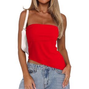 CSDAJIO قمم غير متناظرة للنساء RUCHED SIDE LONG TUP TOP BANDEAU TOP SUMMER