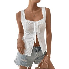 SOLY HUX Women's Y2k Vest Tops for Women Square Neck Sleeveless Lace Tank Top Summer Trendy Streetwear