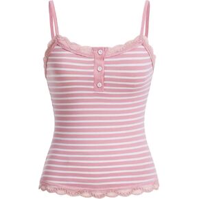 Soly Hux Women's Lace Lace Trim Cami Crop Top Button Front Spaghetti Strap Y2K Tops