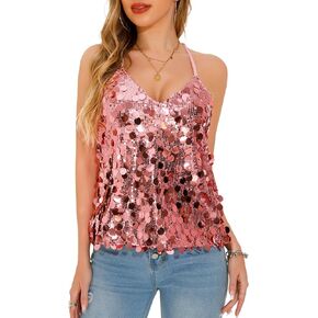 GUANYY Sequin Tops for Women Sparkly Strappy Tank Tops Sexy V Neck Top Concert Outfits Party Disco Club Night