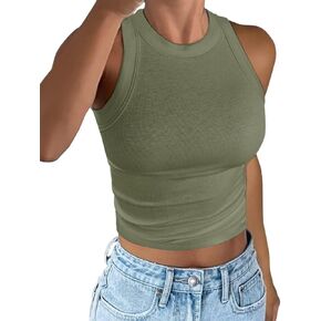 Women's Crewneck Racerback Ribbed Tank Tops Summer Basic High Neck Sleeveless Slim Fit Crop Tops 2025