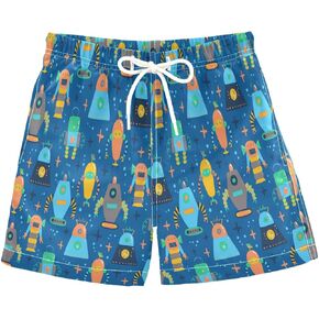 Vintage Robots Stars Boys Swim Trunks Toddler Beach Board Shorts Quick Dry Kids Swimwear Bathing Suits 2T