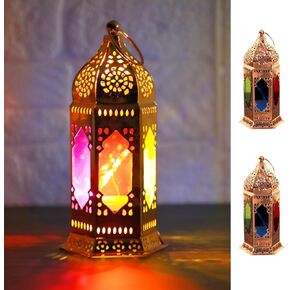 2 عبوة على الطراز المغربي LED شمعة الفوانيس التي تعمل بالطاقة ، مصباح شموع صغير ، مع ألواح زجاجية شفافة ، 7 بوصات معلقة داخليًا لمصباح معدني زخرفي رمضان （الذهب الوردي） in Kuwait