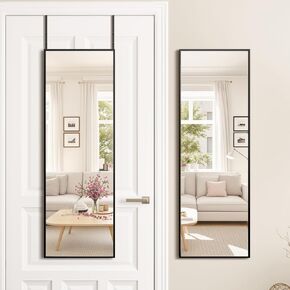 48x14 Inch Full Length Door Mirror - Over The Door Hanging Mirror, No Drill Installation, Perfect for Bedroom & Closet, Sturdy Hanging Door Mirror