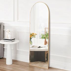 OLIXIS Arched Full Length Mirror 59"x16" for Bedroom, Full Body Mirror with Stand, Hanging or Leaning for Wall, Aluminum Alloy Thin Frame Floor Standing for Living Room, Tall, Gold