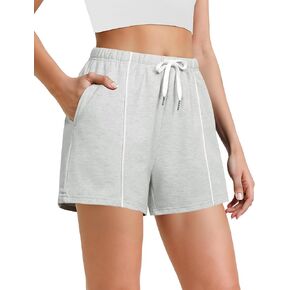 Quenteen Womens Sweat Shorts Cotton Lounge Shorts Casual Comfy Drawstring High Waist Running Shorts with Pockets
