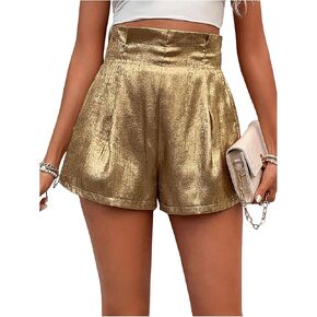MakeMeChic Women's Metallic Shorts High Waisted Wide Leg Party Shorts