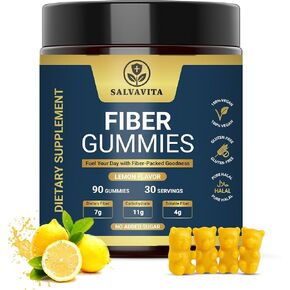 Fiber Gummies for Adults – 7g Dietary & Soluble Fiber with Prebiotics & Omega-3 Blend | Vegan, Non-GMO & No Added Sugar | Supports Healthy Digestion & Metabolism – Lemon Flavor (90 Gummies)