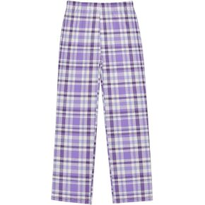 Pfrewn Girls Pajama Pants Tartan Plaid Purple Lavender Violet Kids Casual Comfy Lounge Sleepwear مع جيوب ، L.