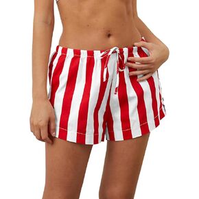 MISSACTIVER Drawstring Striped Boxer Shorts For Women Low Rise Wide Leg Lounge Pj Shorts Summer Pajama Bottoms Sleepwear