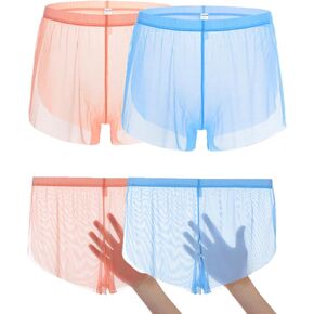 Mens See Through Shorts with Large Split Side Sexy Semi Sheer Boxer Undershorts Mesh Sleepwear Loose Lounge