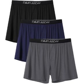 DAVID ARCHY Men's Bamboo Rayon Boxers Breathable Textured Knit Men's Underwear Loose Fit Boxer Shorts for Men 3 or 5 Pack
