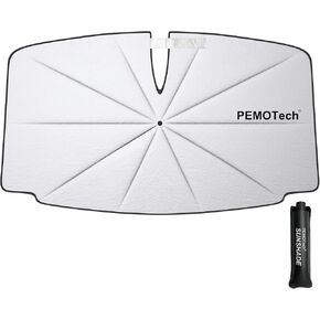 Pemotech Car Windshield Sunshade Smbrella: 5 Layer Nano UV Blocker و 10 أضلاع الألياف الزجاجية | 360 درجة عمود الدوران ونظام مكافحة الاكتئاب | درع الشمس الطائر التلقائي لسيارة سيدان/سيارات الدفع الرباعي (49.2 "x25.5")