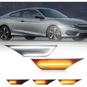 AUTOONE Switchback LED Side Marker Lights Compatible With 10th Gen Honda Civic 2016-2021, Amber Yellow Turn Signals & White Daytime Running Lights, Smoked Lens, Pack of 2