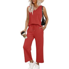 WIHOLL Two Piece Set for Women Summer Outfits Vacation Trendy Lounge Sets V Neck Matching Sets in Saudi Arabia
