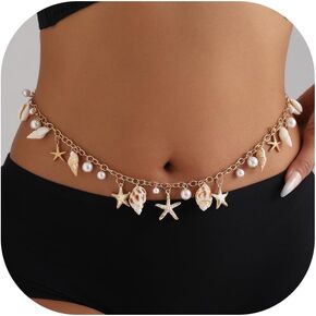Mermaid Seashell Starfish Waist Chain for Women, Boho Shell Conch Pearl Body Chains, Summer Beach Body Jewelry