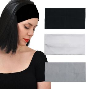Headbands for Women 3 Pcs Black Wide Cotton Non-slip Stretchy Elastic Head Wrap Holder Hair Accessories