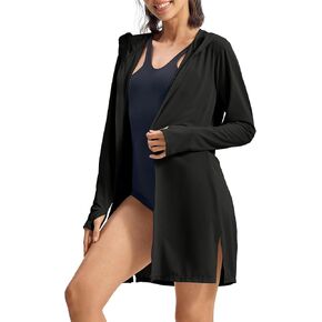 RDRUKO WOMAN'S SWIMSITS تغطية UPF 50+ حماية من أشعة الشمس سترة طويلة الوزن خفيفة الوزن SPF Hoodie التغطية الشاطئية للنساء