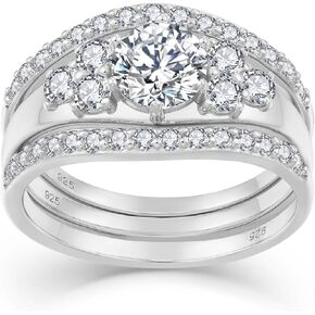 925 Sterling Silver Wedding Ring Set Cubic Zirconia White/Rose Gold Plated Rings Three-In-One Promise Border Bandity Band Rings for Women Size 5-10
