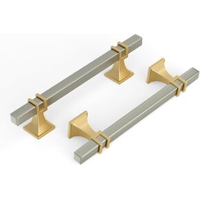 Haliwu 6 Pack 5 Inch Black and Gold Cabinet Pulls Matte Black Drawer Handles Square 2 Tone Hardware for Kitchen Cupboard