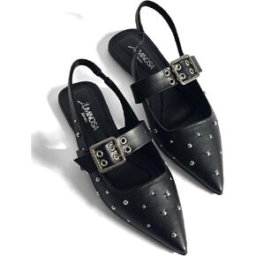 LUMINOSA Women’s Pointed-Toe Slingback Flats with Buckle – Parent