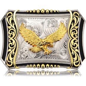Western Belt Buckle for Men, Celtic Cross Horse Eagle Floral Cowboy Belt Buckle, Golden Large Belt Buckles Mens