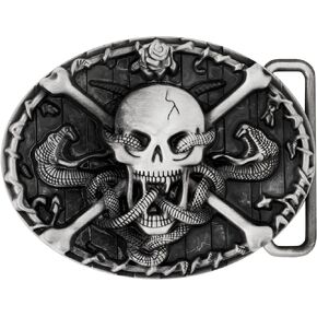 Haquil Vintage Snake Skull Men Men Belt Buckle Western Cowboy Belt Buckle Silver