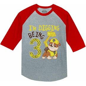 Tstars Paw Patrol Construction Pup Rubble Digging Being 3 3rd Birthday 3/4 Sleeve Baseball Jersey Toddler Kids T-Shirt