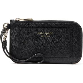 Kate Spade New York Women's Ava Pebbled Leather Coin Card Case Wristlet, Black, Carry-On 20-Inch