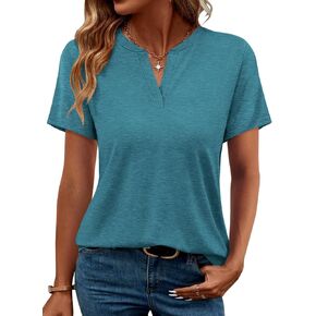 TICTICMIMI Women's V Neck Short Sleeve Tops Summer T Shirts Loose Fit Dressy Tees