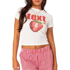 Y2K White Baby Tees for Women Cute Graphic Printed Crop Top Vintage Aesthetic Summer T Shirt for Teen Girls