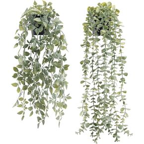 Der Rose 1Pcs Fake Plants Hanging Artificial Decor Faux Potted Eucalyptus Plants for Boho Bathroom Home Office Desk Wall Shelf Bookcase Accessories Decor Indoor