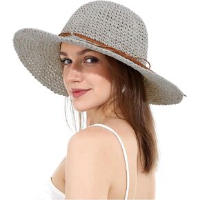 LA CARRIE Women Sun Hats Floppy Foldable Wide Brim UV UPF 50+ Straw Hat with Bow for Summer Beach