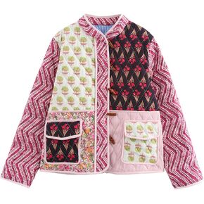 ykr women quilted quilted lexts floral pathwork puffer coatple pat