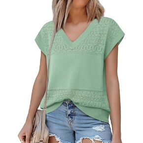 Messic Womens V Neck Sweater Vest Cap Sleeve Casual Lightweight Knit Pullover Tops in Kuwait